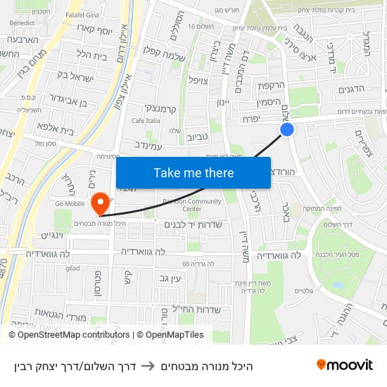 דרך השלום/דרך יצחק רבין to היכל מנורה מבטחים map