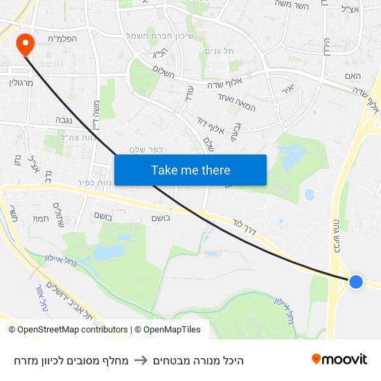 מחלף מסובים   לכיוון מזרח to היכל מנורה מבטחים map