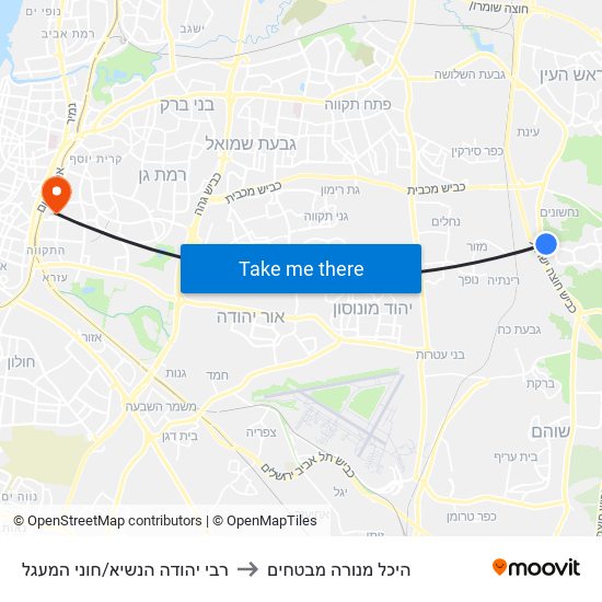 רבי יהודה הנשיא/חוני המעגל to היכל מנורה מבטחים map