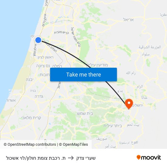 ת. רכבת צומת חולון/לוי אשכול to שערי צדק map