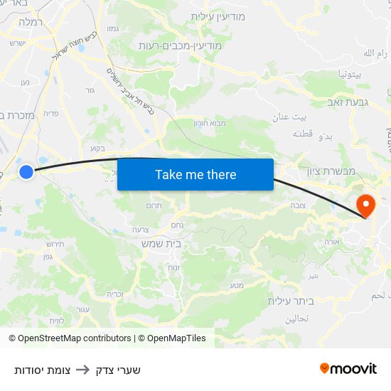 צומת יסודות to שערי צדק map