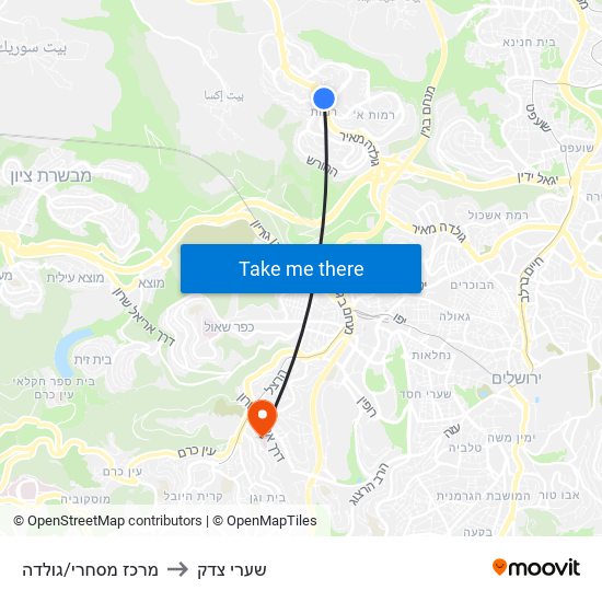 מרכז מסחרי/גולדה to שערי צדק map