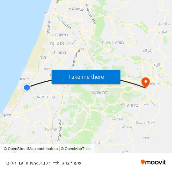 רכבת אשדוד עד הלום to שערי צדק map