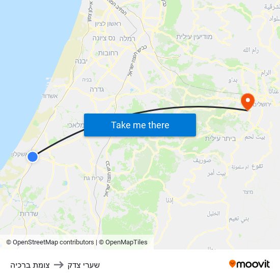 צומת ברכיה to שערי צדק map