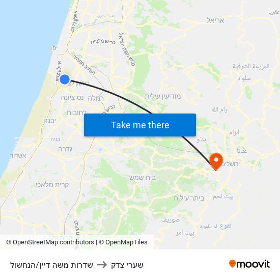 שדרות משה דיין/הנחשול to שערי צדק map