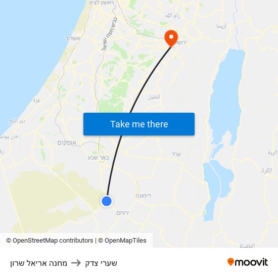 מחנה אריאל שרון to שערי צדק map