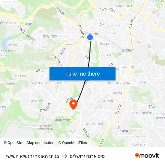 בנייני האומה/הנשיא השישי to פיס ארנה ירושלים map