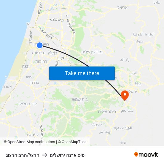 הרצל/הרב הרצוג to פיס ארנה ירושלים map