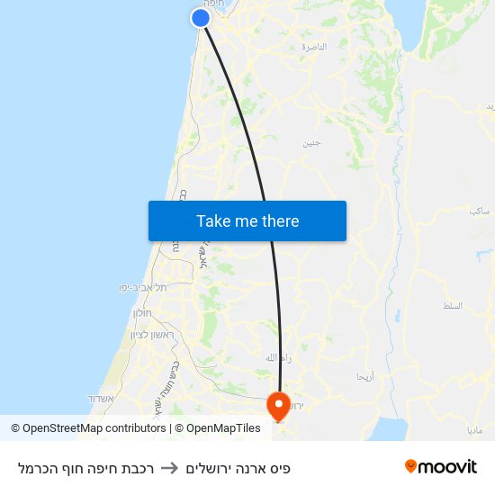 רכבת חיפה חוף הכרמל to פיס ארנה ירושלים map