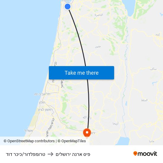טרומפלדור/כיכר דוד to פיס ארנה ירושלים map