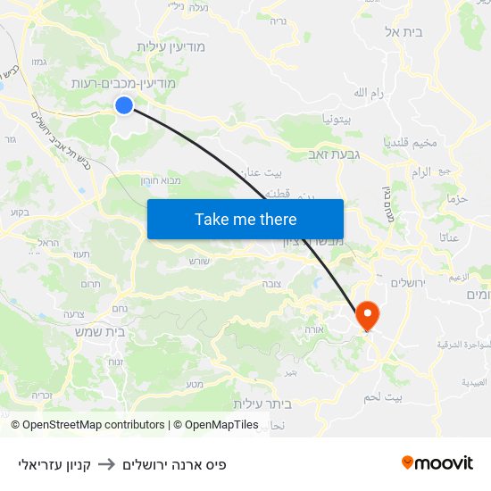 קניון עזריאלי to פיס ארנה ירושלים map
