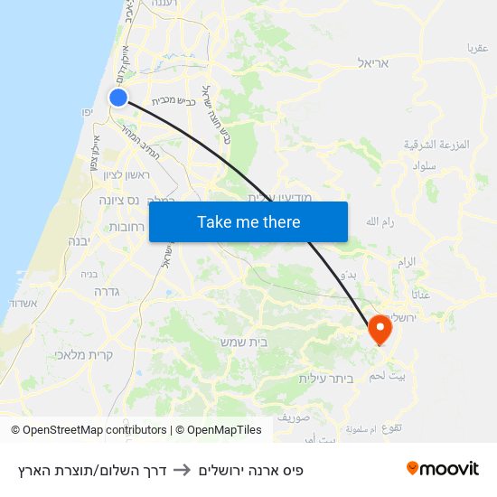 דרך השלום/תוצרת הארץ to פיס ארנה ירושלים map