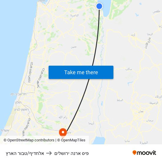 אלחדיף/טבור הארץ to פיס ארנה ירושלים map