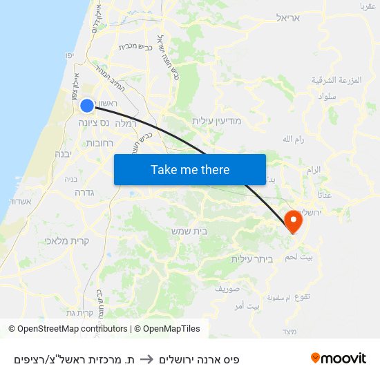 ת. מרכזית ראשל''צ/רציפים to פיס ארנה ירושלים map