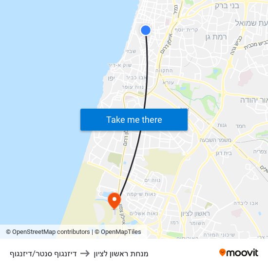 דיזנגוף סנטר/דיזנגוף to מנחת ראשון לציון map