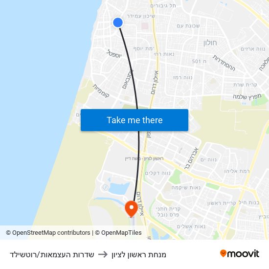 שדרות העצמאות/רוטשילד to מנחת ראשון לציון map