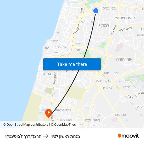 הרצל/דרך ז'בוטינסקי to מנחת ראשון לציון map