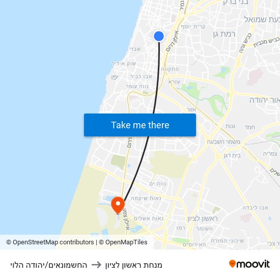 החשמונאים/יהודה הלוי to מנחת ראשון לציון map