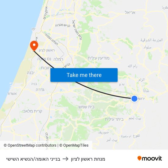 בנייני האומה/הנשיא השישי to מנחת ראשון לציון map