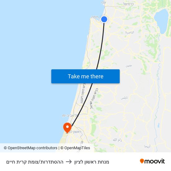 ההסתדרות/צומת קרית חיים to מנחת ראשון לציון map