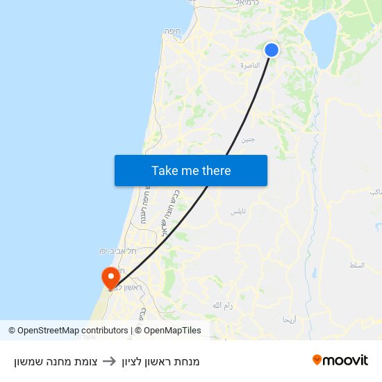 צומת מחנה שמשון to מנחת ראשון לציון map