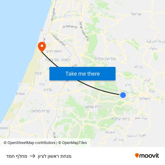 מחלף חמד to מנחת ראשון לציון map