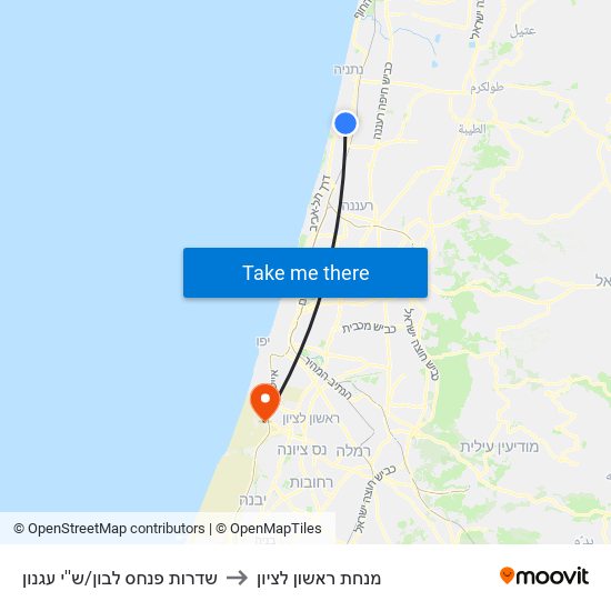 שדרות פנחס לבון/ש''י עגנון to מנחת ראשון לציון map