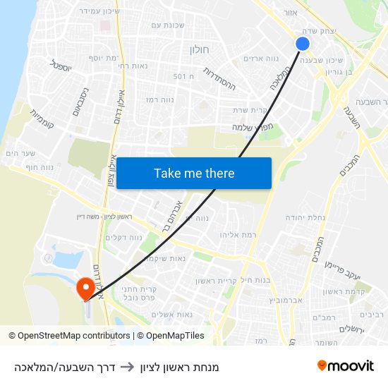 דרך השבעה/המלאכה to מנחת ראשון לציון map