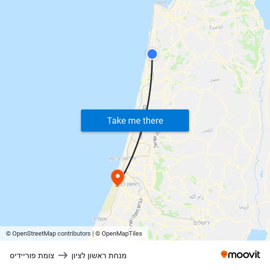 צומת פוריידיס to מנחת ראשון לציון map