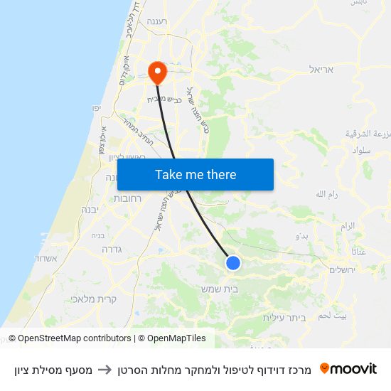 מסעף מסילת ציון to מרכז דוידוף לטיפול ולמחקר מחלות הסרטן map