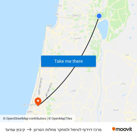 קיבוץ עמיעד to מרכז דוידוף לטיפול ולמחקר מחלות הסרטן map