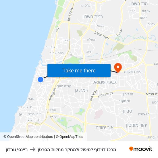 ריינס/גורדון to מרכז דוידוף לטיפול ולמחקר מחלות הסרטן map