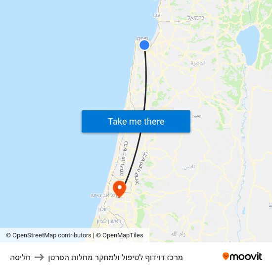 חליסה to מרכז דוידוף לטיפול ולמחקר מחלות הסרטן map