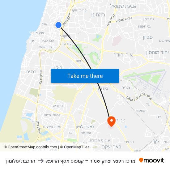 הרכבת/סלומון to מרכז רפואי יצחק שמיר – קמפוס אסף הרופא map