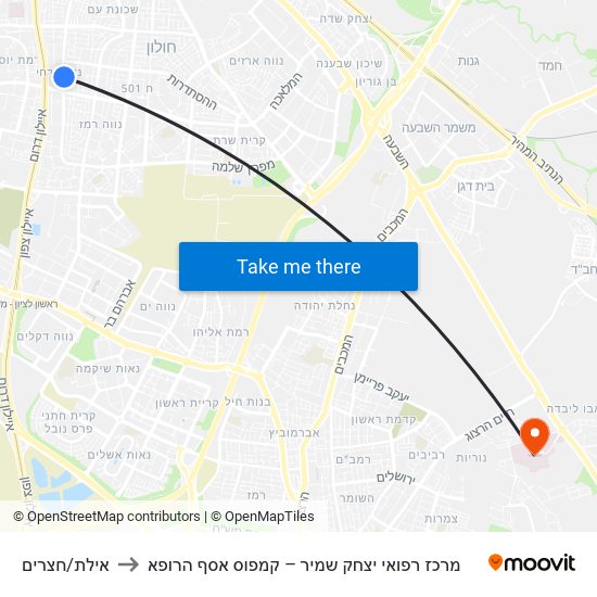 אילת/חצרים to מרכז רפואי יצחק שמיר – קמפוס אסף הרופא map