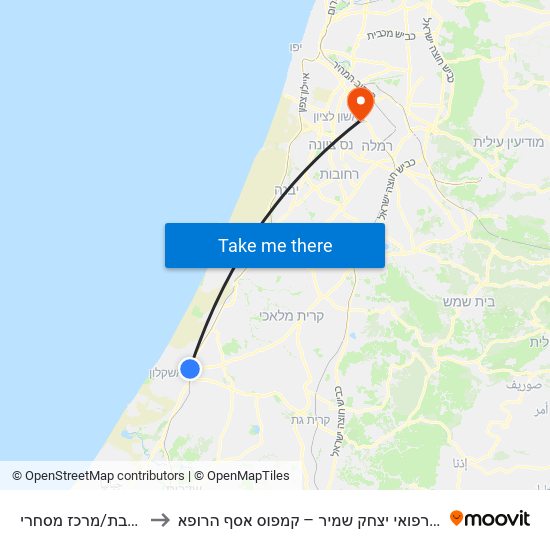 הרכבת/מרכז מסחרי to מרכז רפואי יצחק שמיר – קמפוס אסף הרופא map