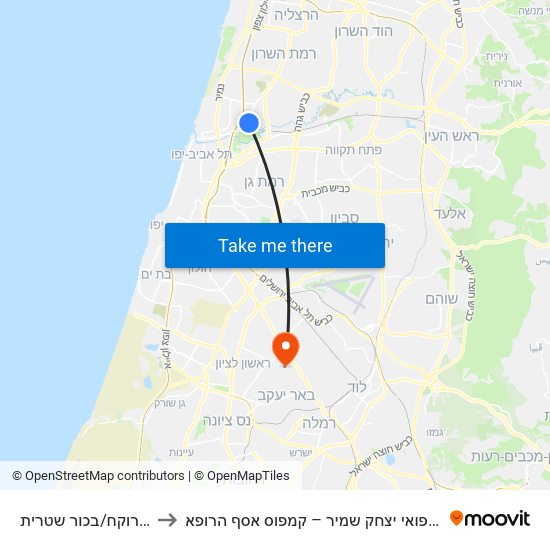 שד' רוקח/בכור שטרית to מרכז רפואי יצחק שמיר – קמפוס אסף הרופא map