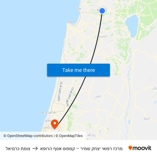 צומת כרמיאל to מרכז רפואי יצחק שמיר – קמפוס אסף הרופא map