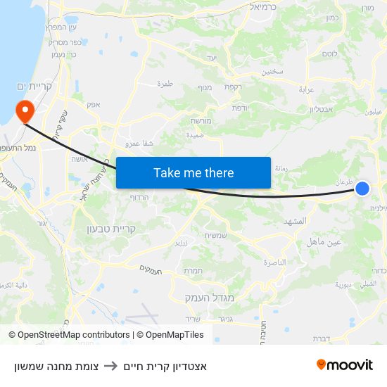 צומת מחנה שמשון to אצטדיון קרית חיים map