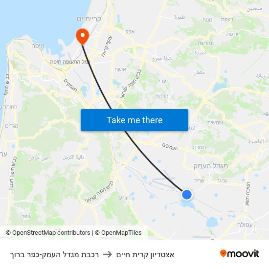 רכבת מגדל העמק-כפר ברוך to אצטדיון קרית חיים map