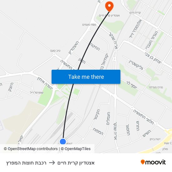 רכבת חוצות המפרץ to אצטדיון קרית חיים map