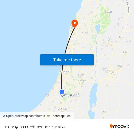 רכבת קרית גת to אצטדיון קרית חיים map