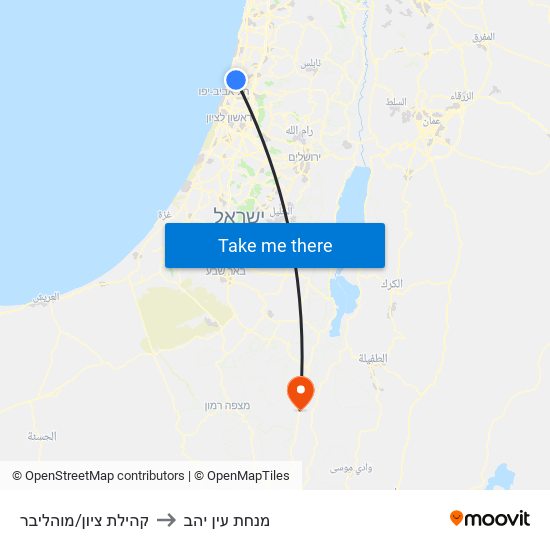 קהילת ציון/מוהליבר to מנחת עין יהב map