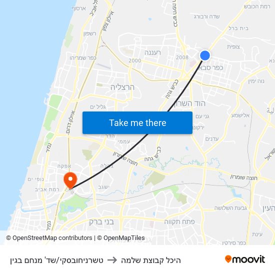 טשרניחובסקי/שד' מנחם בגין to היכל קבוצת שלמה map