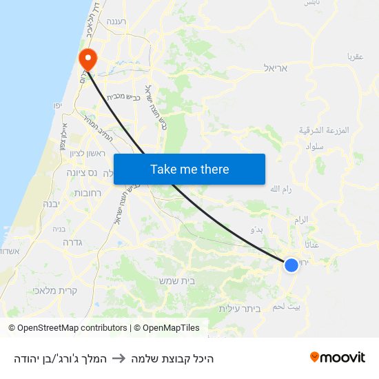 המלך ג'ורג'/בן יהודה to היכל קבוצת שלמה map