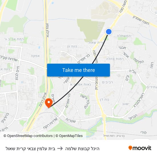 בית עלמין צבאי קרית שאול to היכל קבוצת שלמה map