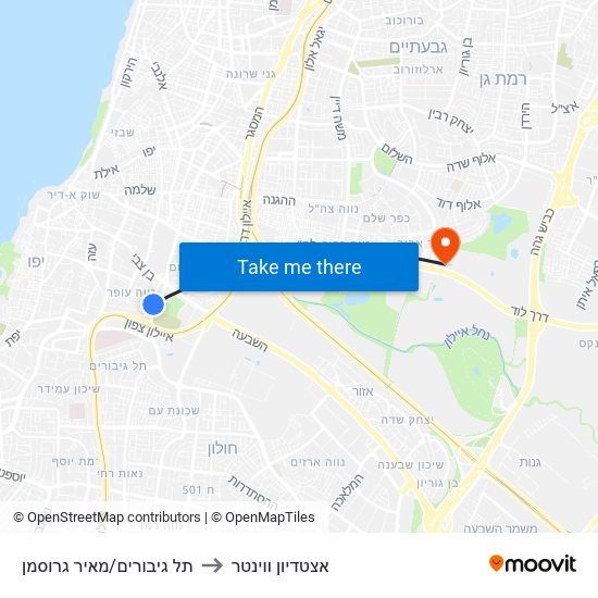 תל גיבורים/מאיר גרוסמן to אצטדיון ווינטר map