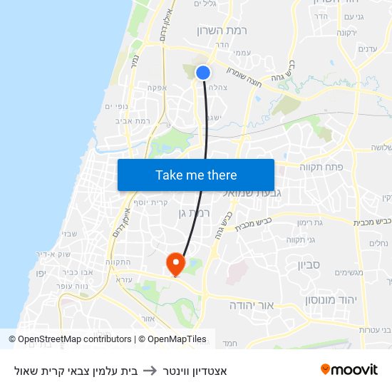 בית עלמין צבאי קרית שאול to אצטדיון ווינטר map