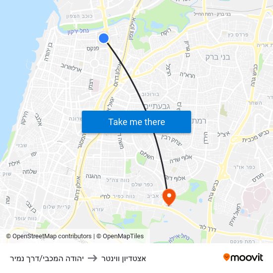 יהודה המכבי/דרך נמיר to אצטדיון ווינטר map