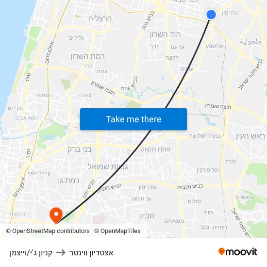 קניון ג'י/וייצמן to אצטדיון ווינטר map